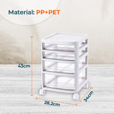 Kuber Industries 4 Layer Cosmetic Cabinet with Trolley|4-Tier Rolling Cart Storage Organizer|Shelf Stand With Drawer|pack of 6|White
